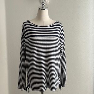 Chaps Striped Top Blue/ Cream Long Sleeve Size  L